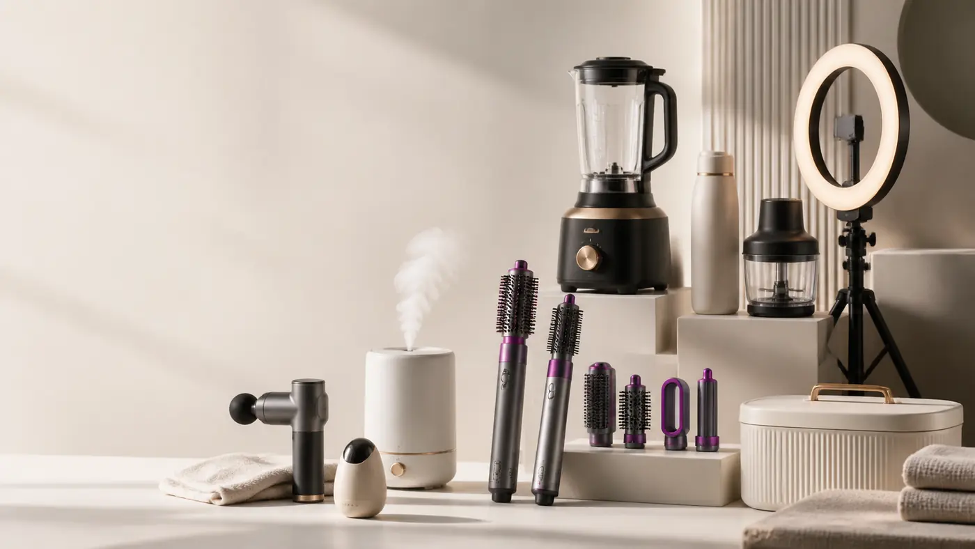 Produits premium de vente en gros disposés dans un studio blanc chaud